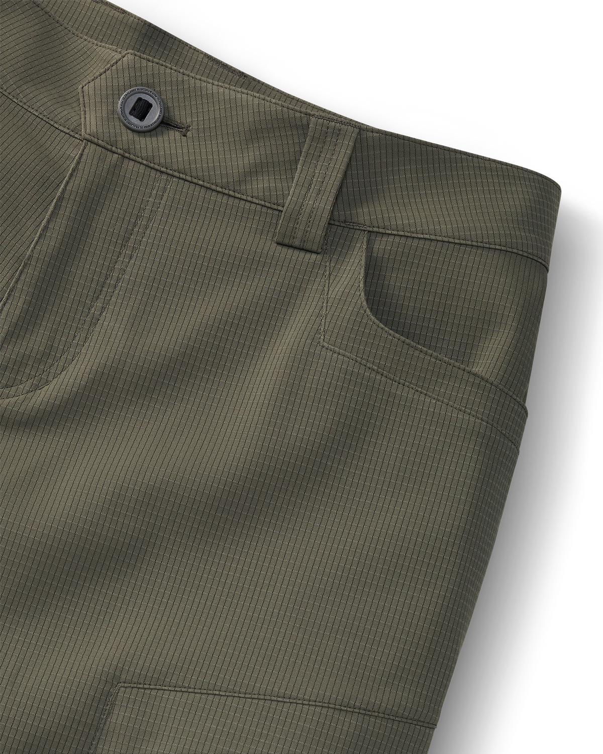 Detail of button and hand pocket on Women's Tiburon Pant in Ash Brown