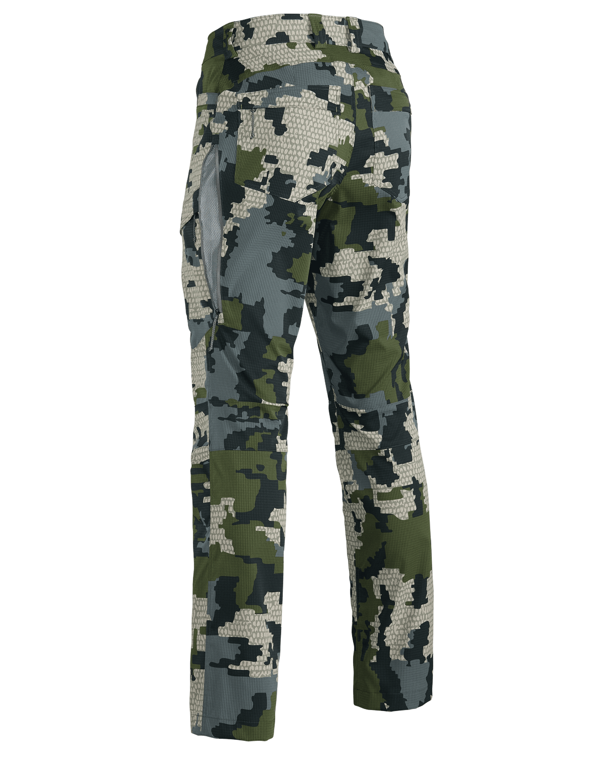 Back of Women's Tiburon Pant in Verde Camouflage with open hip vent