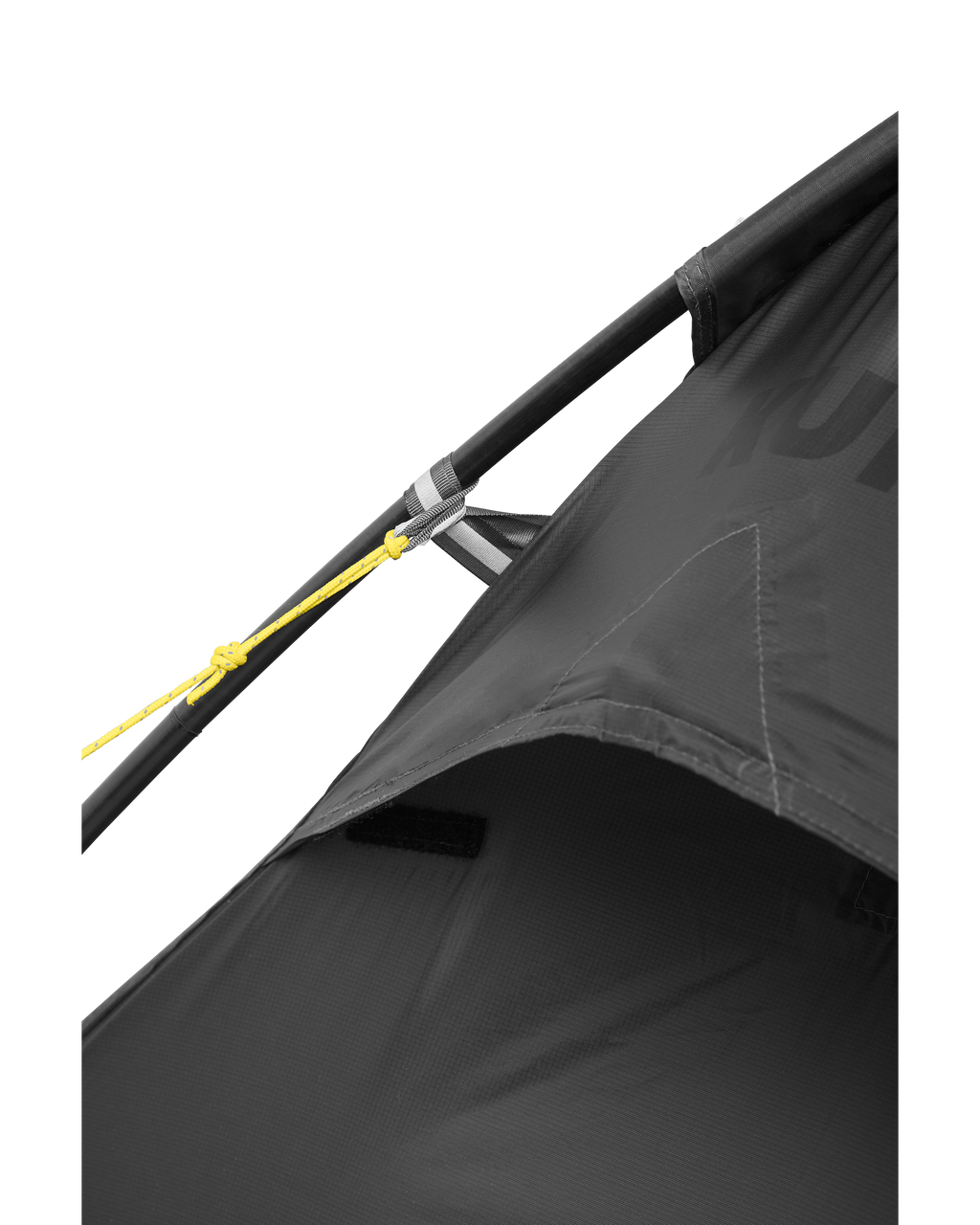 Angled, Side View of Guy Line Wrapped Around Mountain Star Two Person Tent Pole for Added Strength