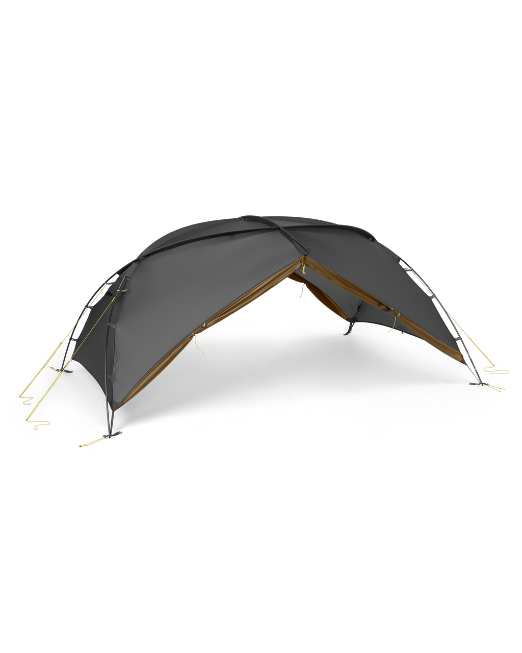 Front of Mountain Star Two Person Tent in Gunmetal Camel Color Highlighting Ability to Use Only Freestanding Fly