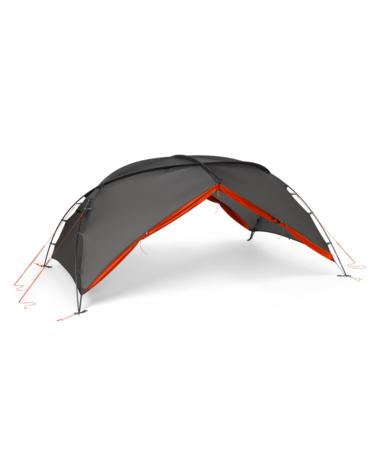Mountain Star 2 Person Tent in Gunmetal-Orange with Rain Fly only, open and no footprint