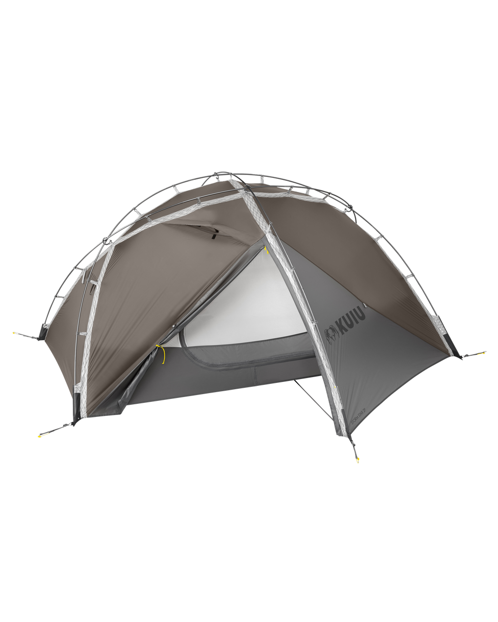 Front of Storm Star Two Person Tent in Major Brown Color with Open Vestibule Door