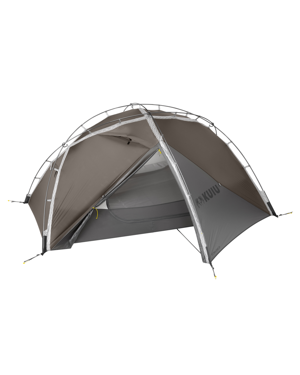 Front of Storm Star Two Person Tent in Major Brown Color with Open Vestibule Door
