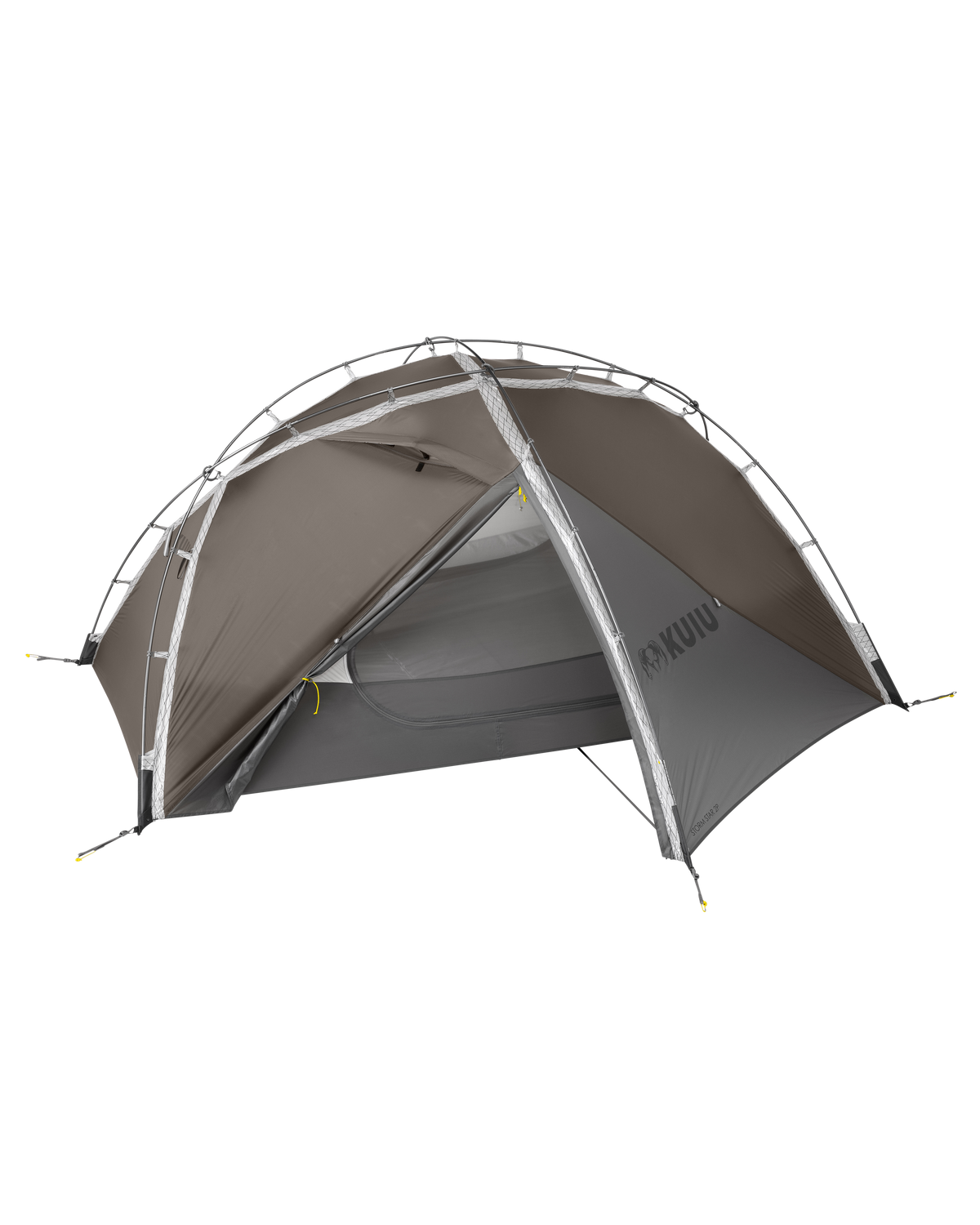 Front of Storm Star Two Person Tent in Major Brown Color with Open Vestibule Door