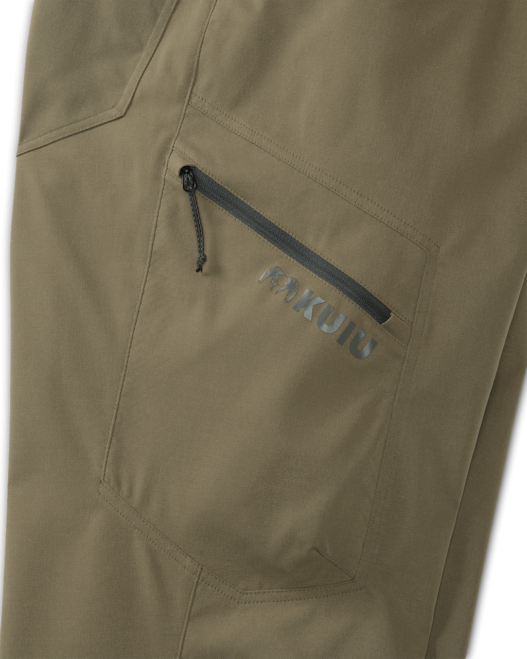 the zipped cargo pocket on the Base Camp Sierra Pant in Khaki
