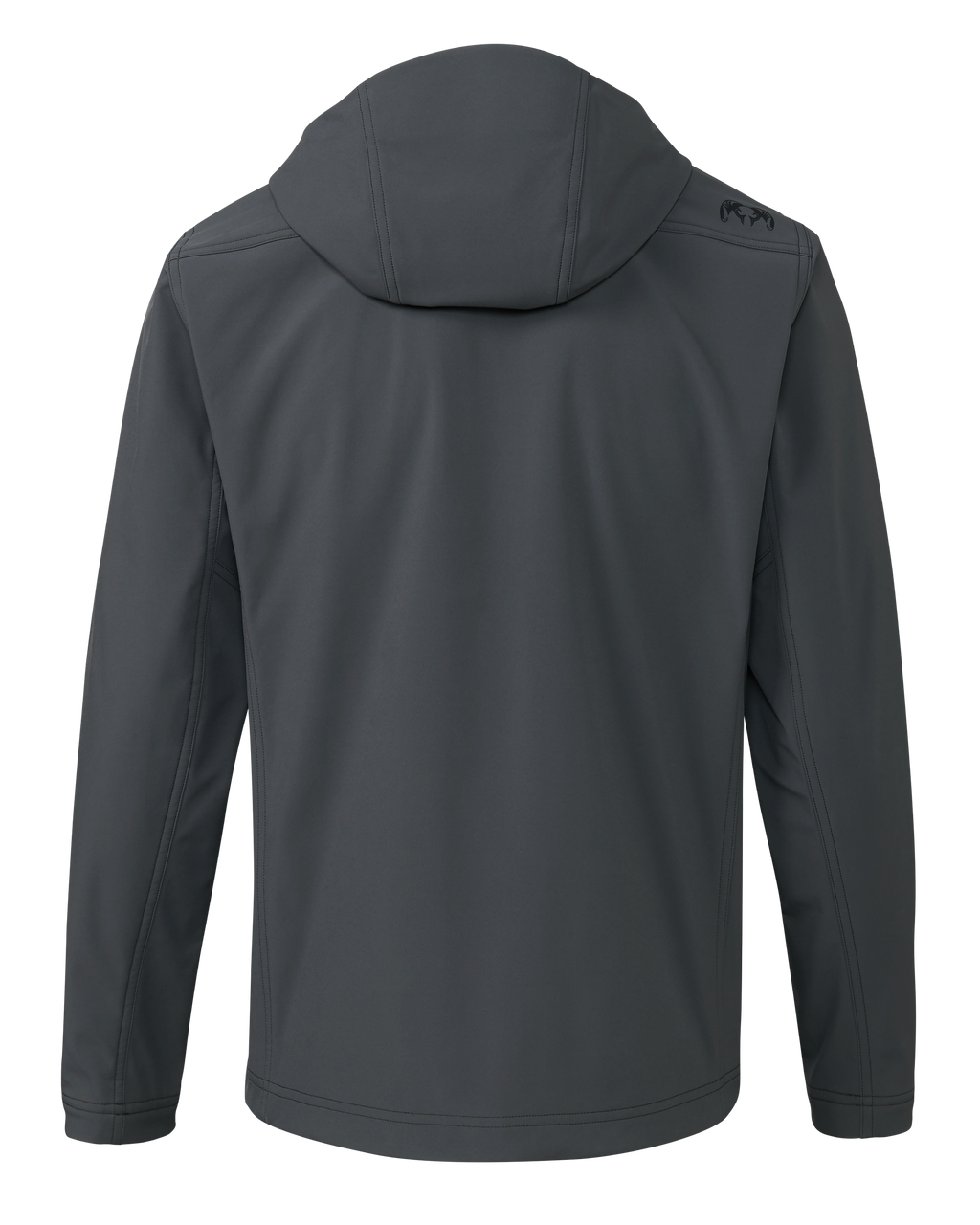 Back of Alpine Hooded Jacket in Gunmetal Grey