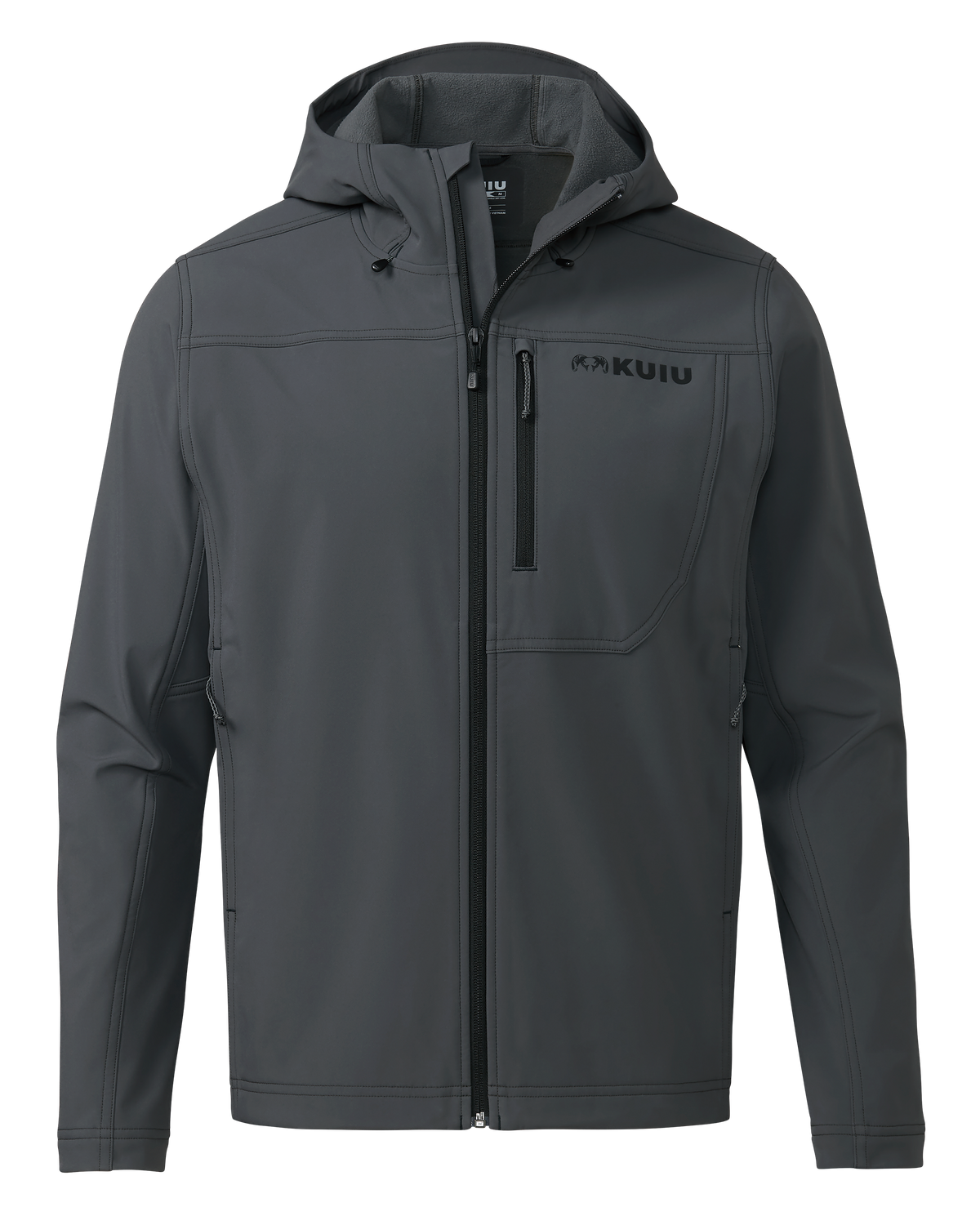 Front of Alpine Hooded Jacket in Gunmetal Grey