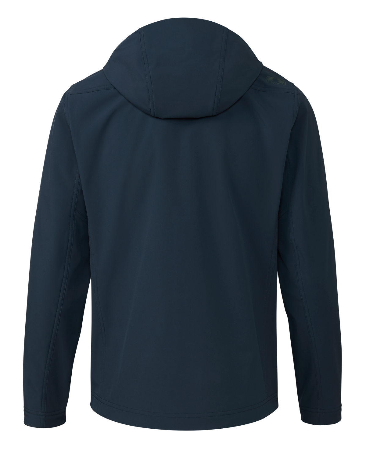 Back of Alpine Hooded Jacket in Steel Blue