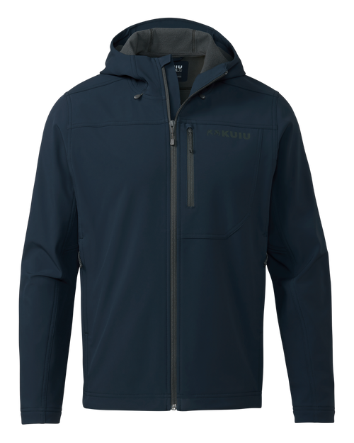 Front of Alpine Hooded Jacket in Steel Blue