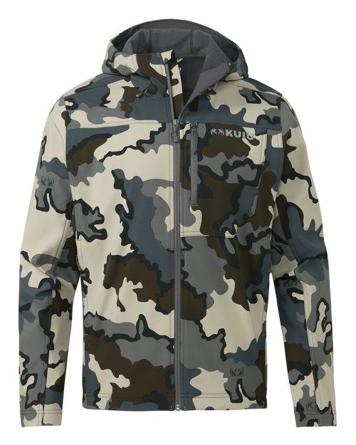 Front of Alpine Hooded Jacket in Vias Camouflage