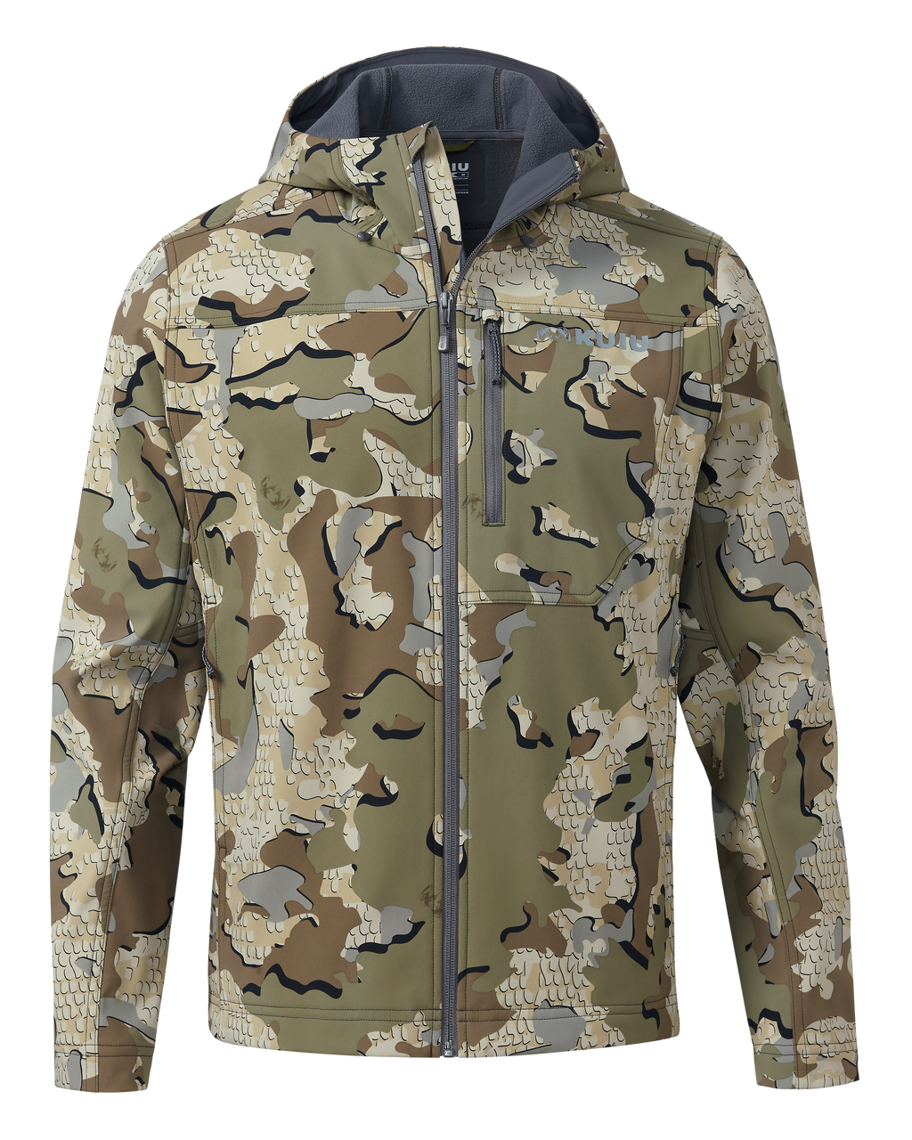Front of Alpine Hooded Jacket in Valo Camouflage
