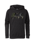 Front of Youth Camo Big Ram Hoodie in Charcoal with Verde Camouflage Logo