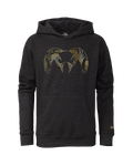 Front of Youth Camo Big Ram Hoodie in Charcoal with Valo Camouflage Logo