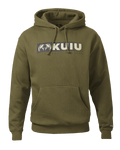 Front of KUIU Distressed Logo Hoodie in Army