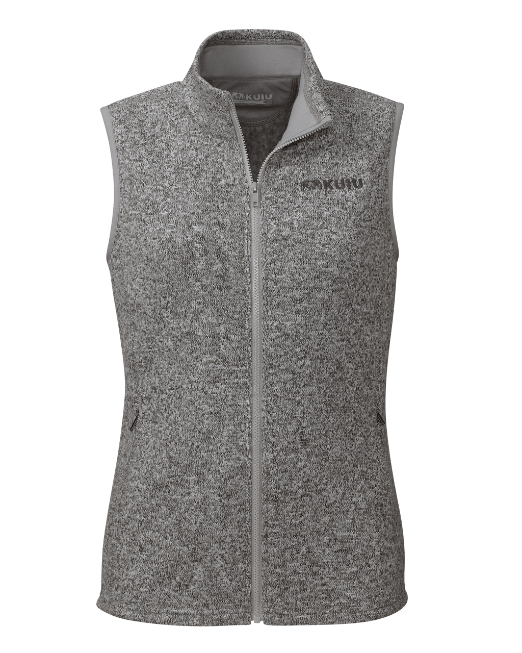 Front of Womens Base Camp Sweater Vest in Snow White Heather Grey