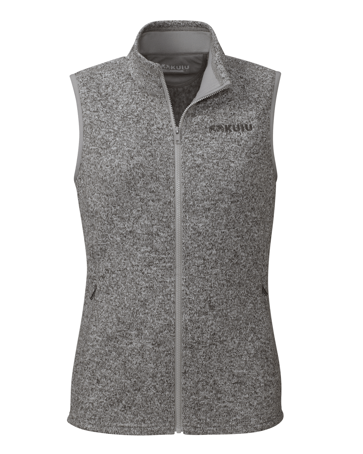 Front of Womens Base Camp Sweater Vest in Snow White Heather Grey