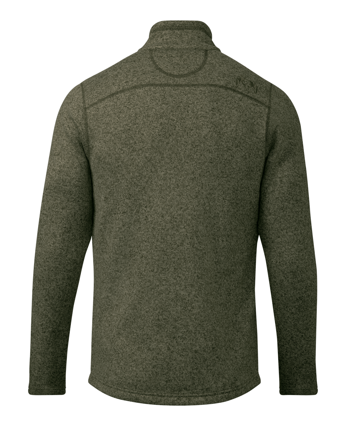 Back of Base Camp Full Zip Sweater in Olive Heather Green