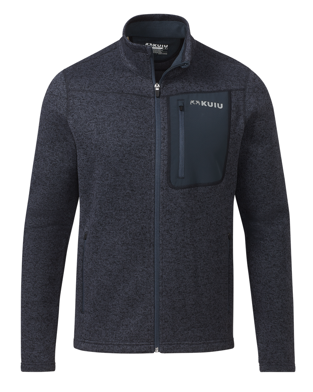Front of Base Camp Full Zip Sweater in Steel Blue Heather