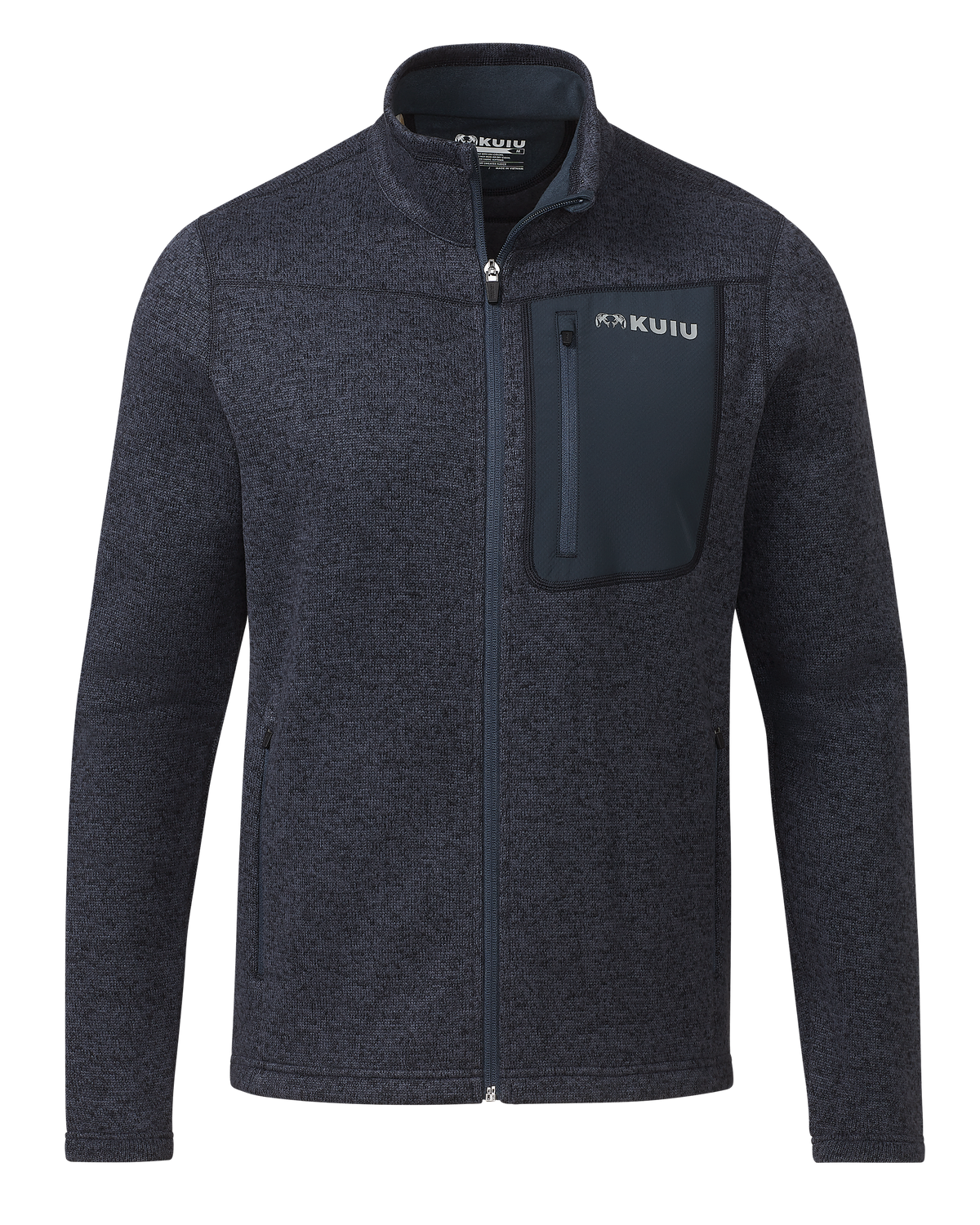Front of Base Camp Full Zip Sweater in Steel Blue Heather