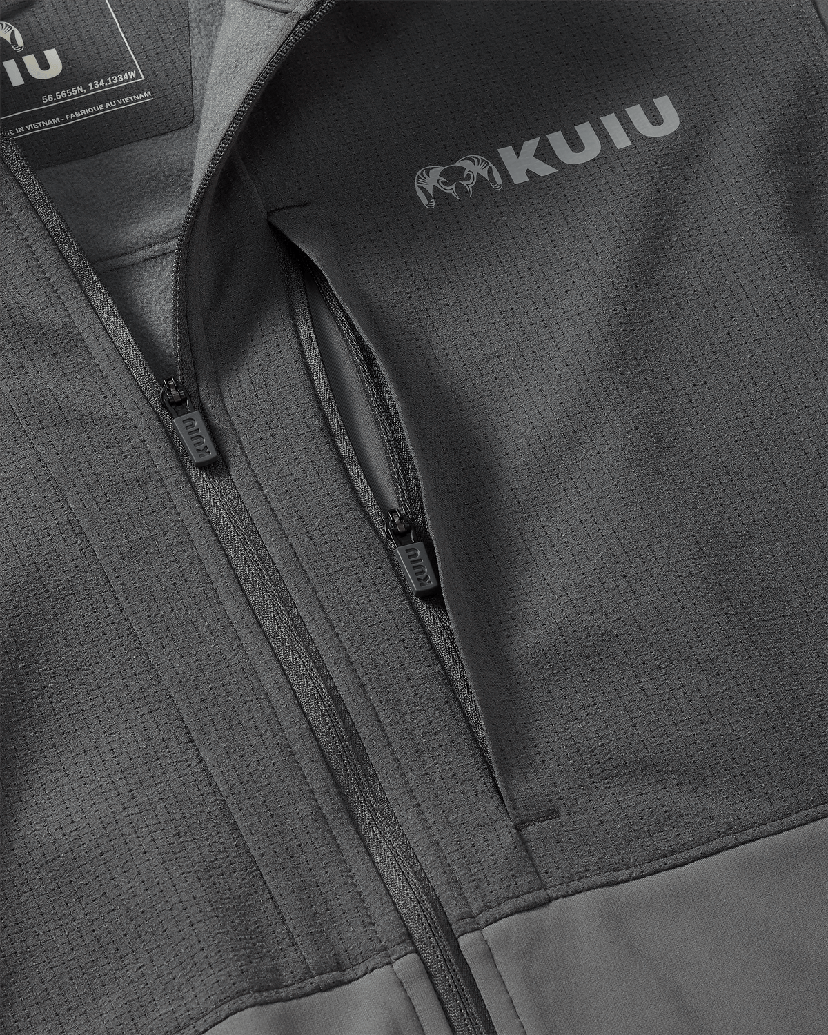 Zippered front chest pocket on Bicomp Jacket in Gunmetal