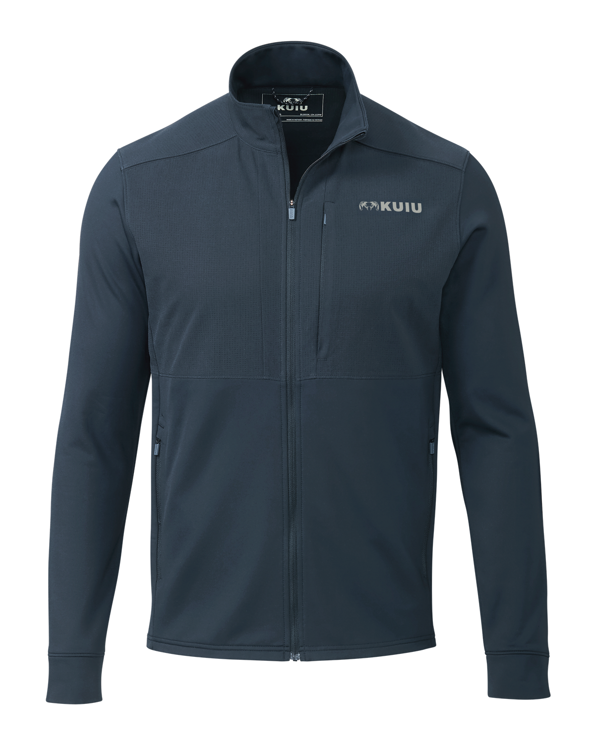 Front of Bicomp Jacket in Steel Blue