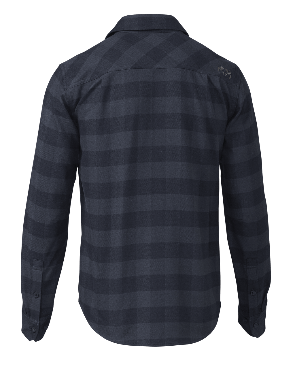 Back of Field Flannel Shirt in Steel Blue Buffalo Check