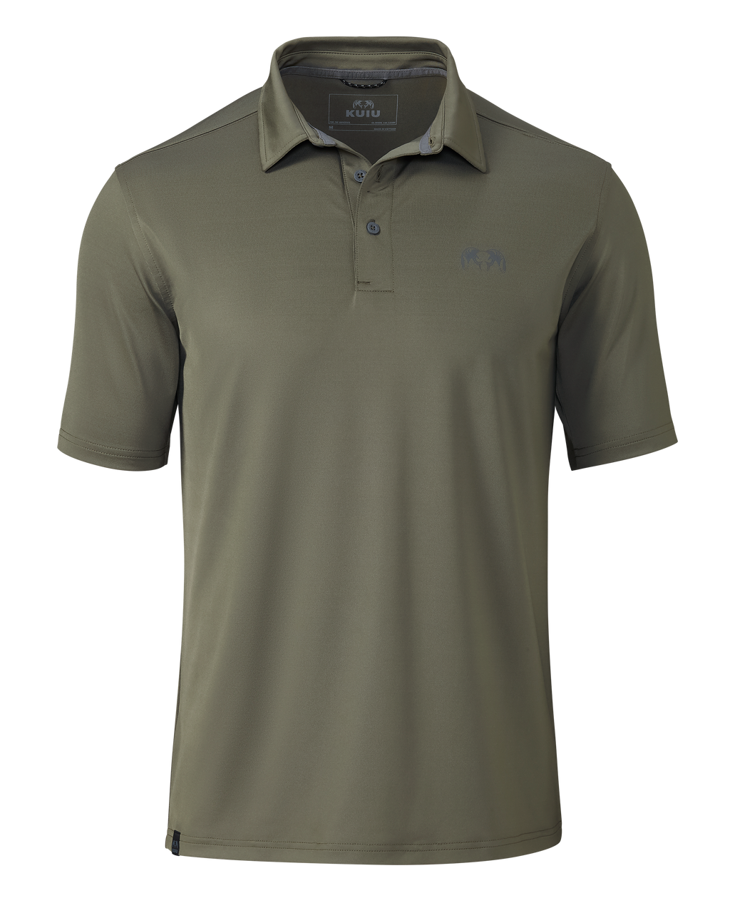 Front of KUIU Performance Polo in Dark Sage Green