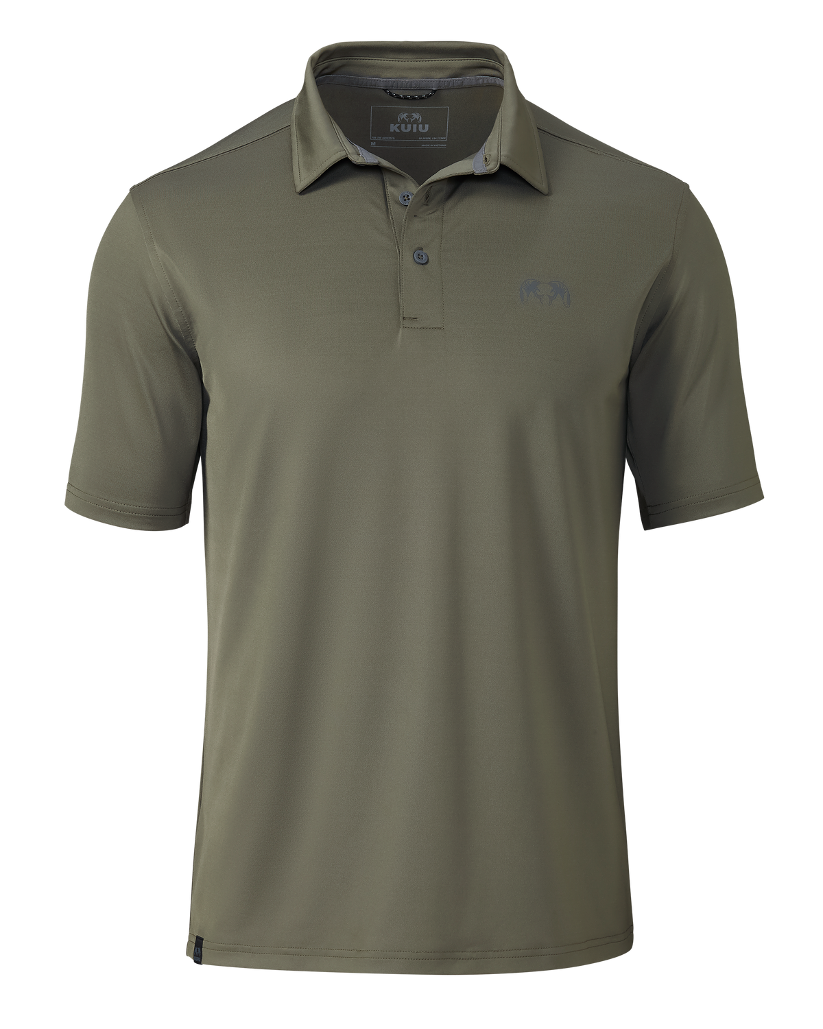 Front of KUIU Performance Polo in Dark Sage Green