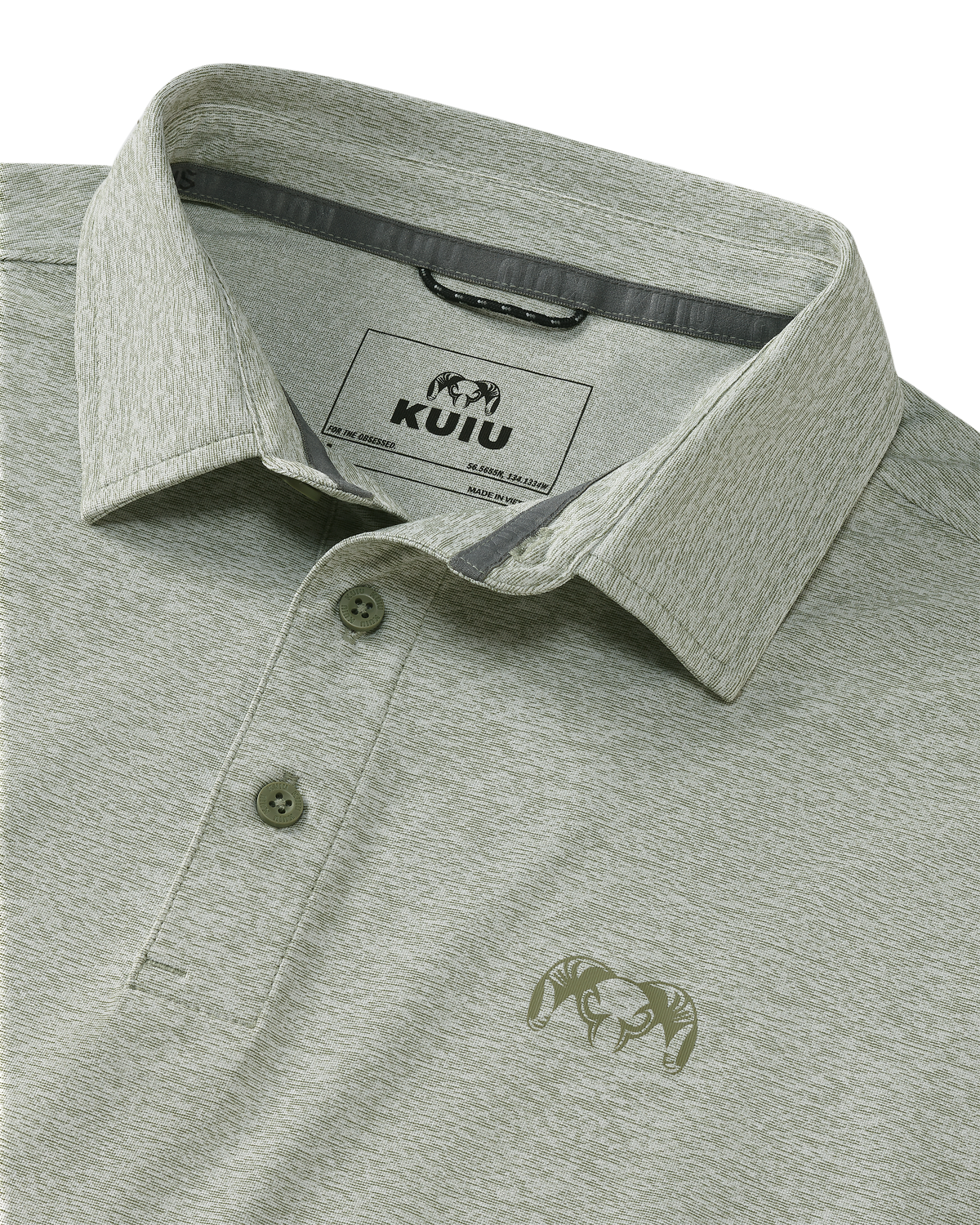 Collar of KUIU Performance Polo in Heather Buckbrush