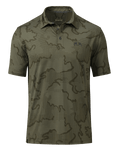 Front of KUIU Performance Polo Shirt in Dark Sage Green Tonal Pattern