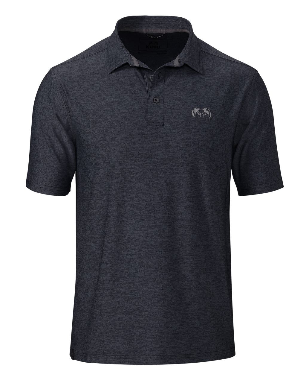 Front of KUIU Performance Polo in Heather Steel Blue