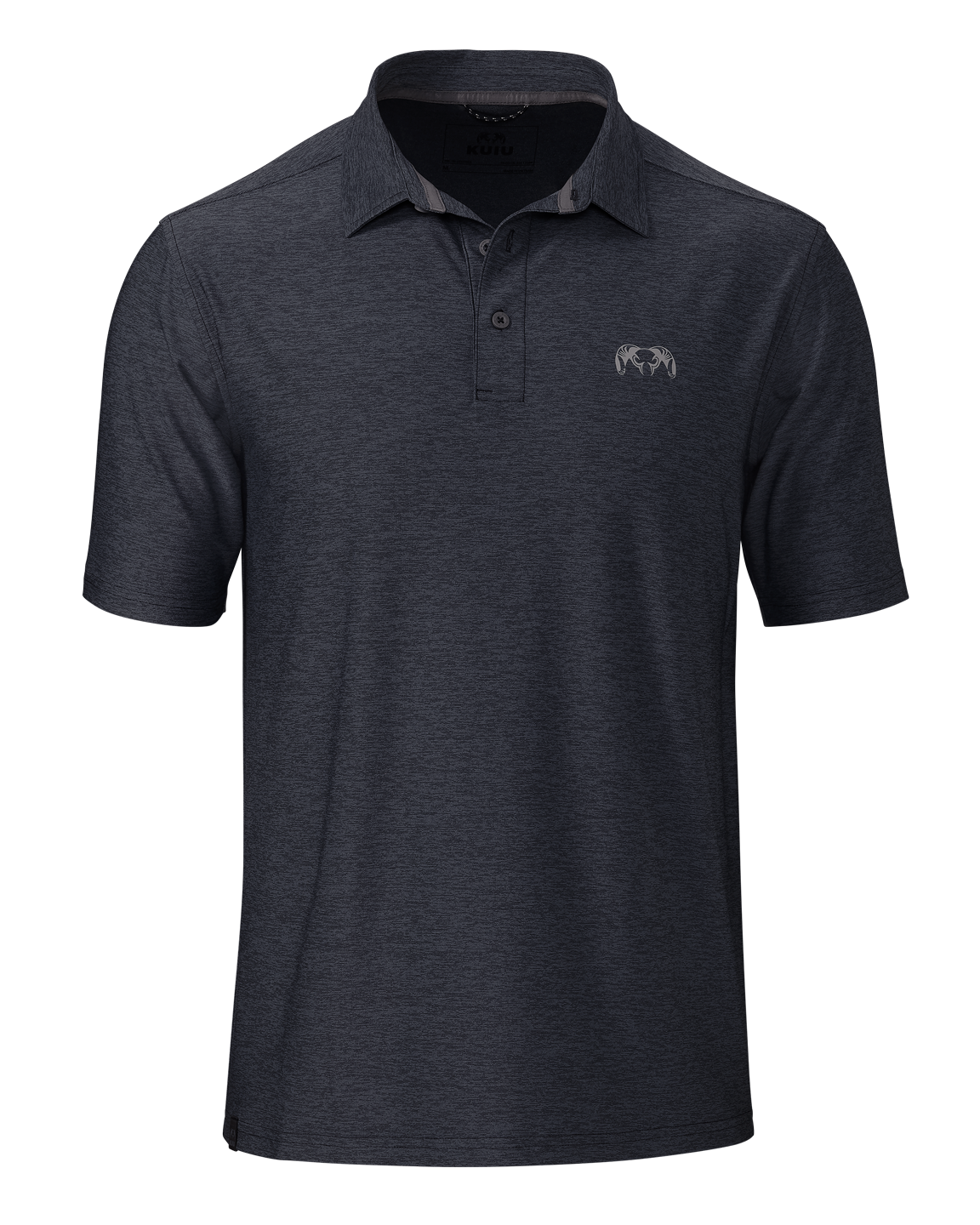 Front of KUIU Performance Polo in Heather Steel Blue