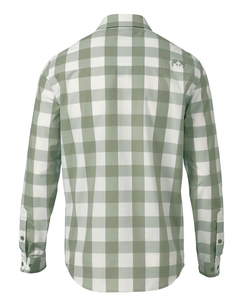 Back of Borrego LS Shirt in Sage Buckbrush Plaid