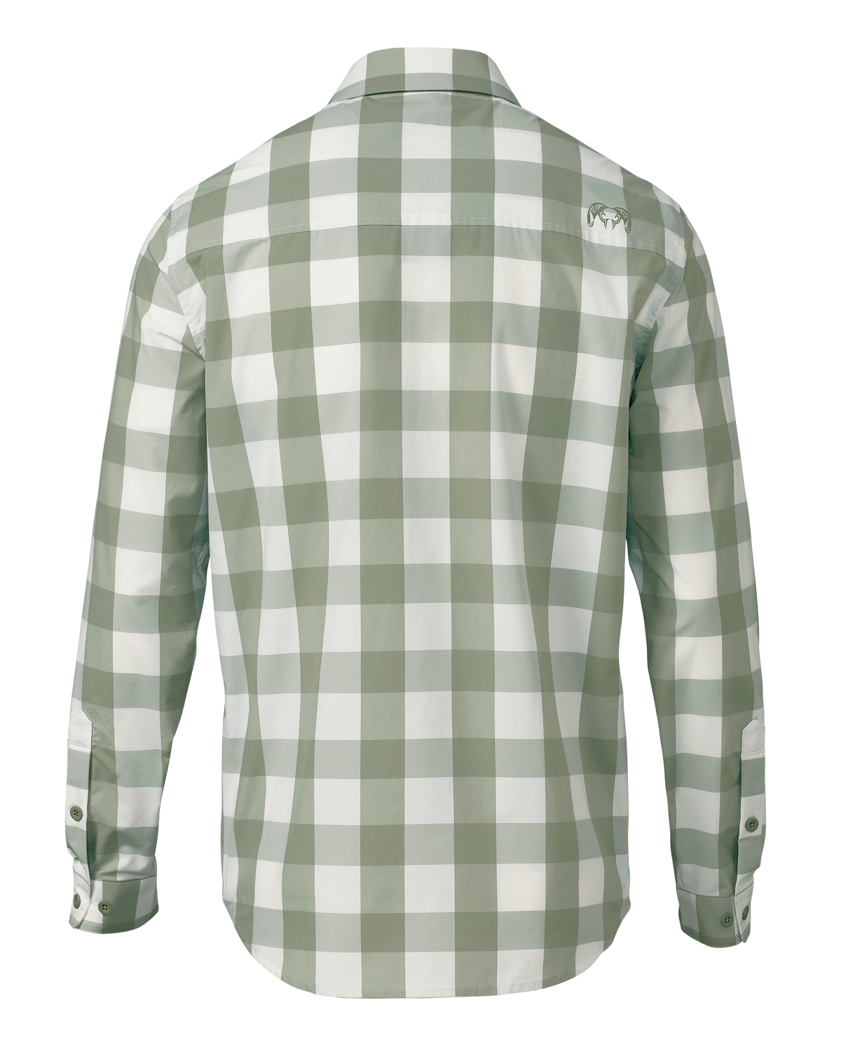 Back of Borrego LS Shirt in Sage Buckbrush Plaid