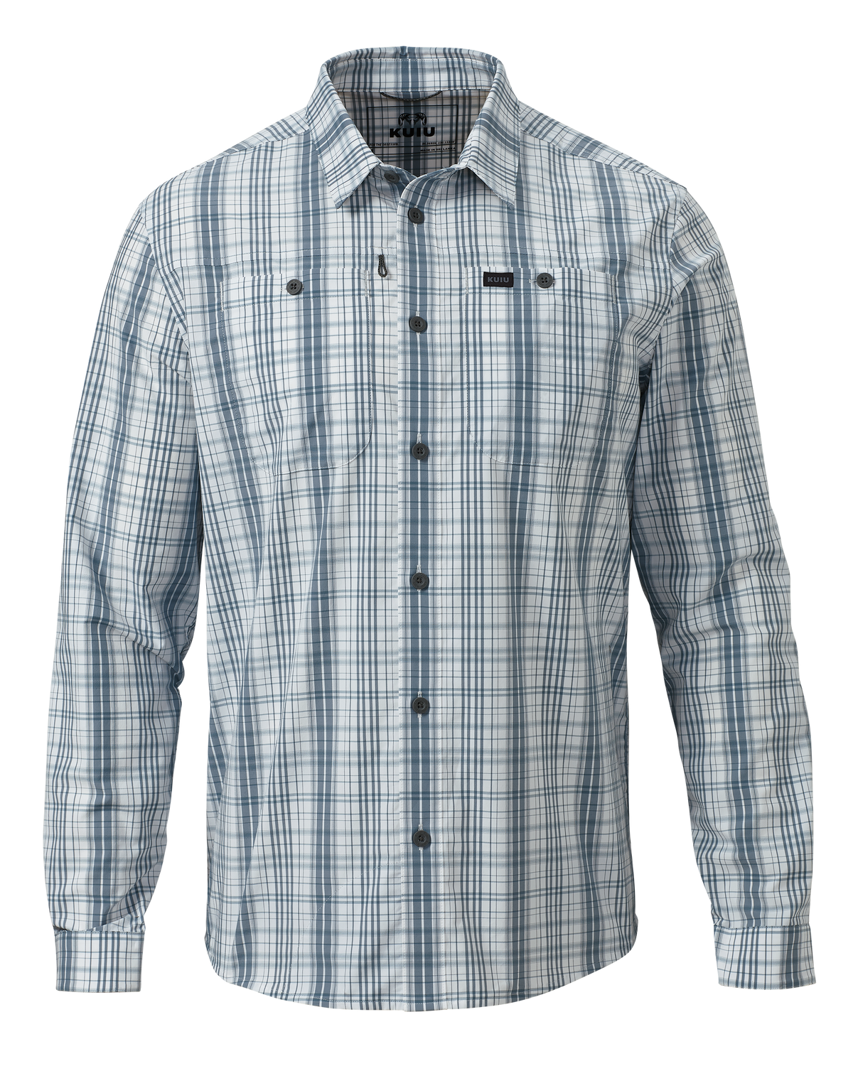 Front of Borrego LS Shirt in Gravel Plaid