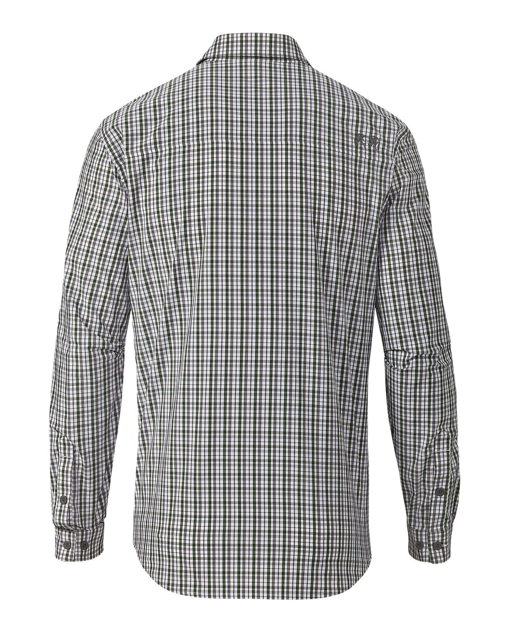 Back of Borrego LS Shirt in Mini Cross Check Verde Plaid