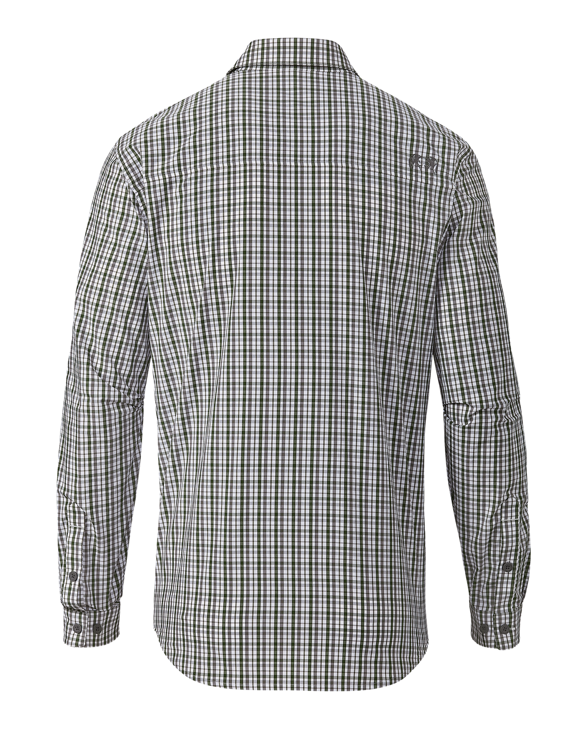 Back of Borrego LS Shirt in Mini Cross Check Verde Plaid