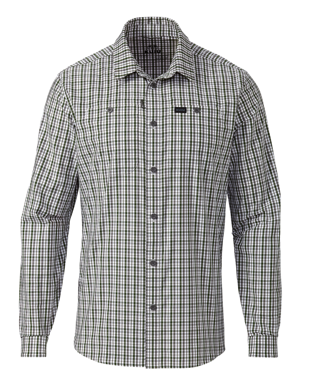 Front of Borrego LS Shirt in Mini Cross Check Verde Plaid