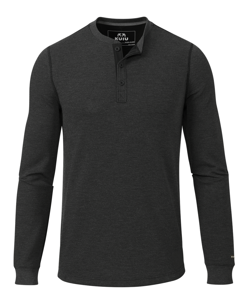 Front of Canyon Waffle Henley in Black Heather