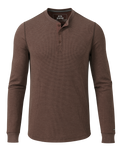 Front of Canyon Waffle Henley in Cedar Heather Brown