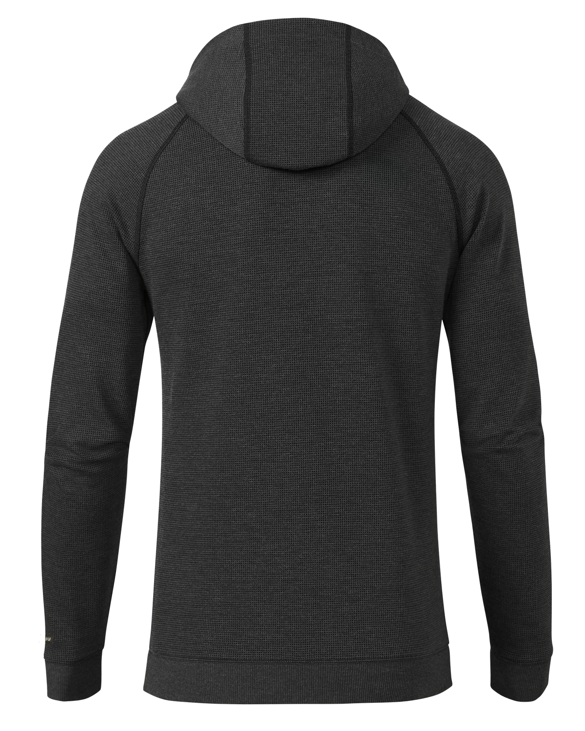 Back of Canyon Waffle Hoodie in Black Heather