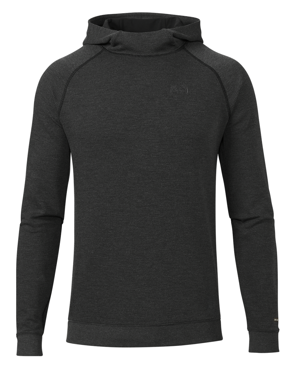 Front of Canyon Waffle Hoodie in Black Heather