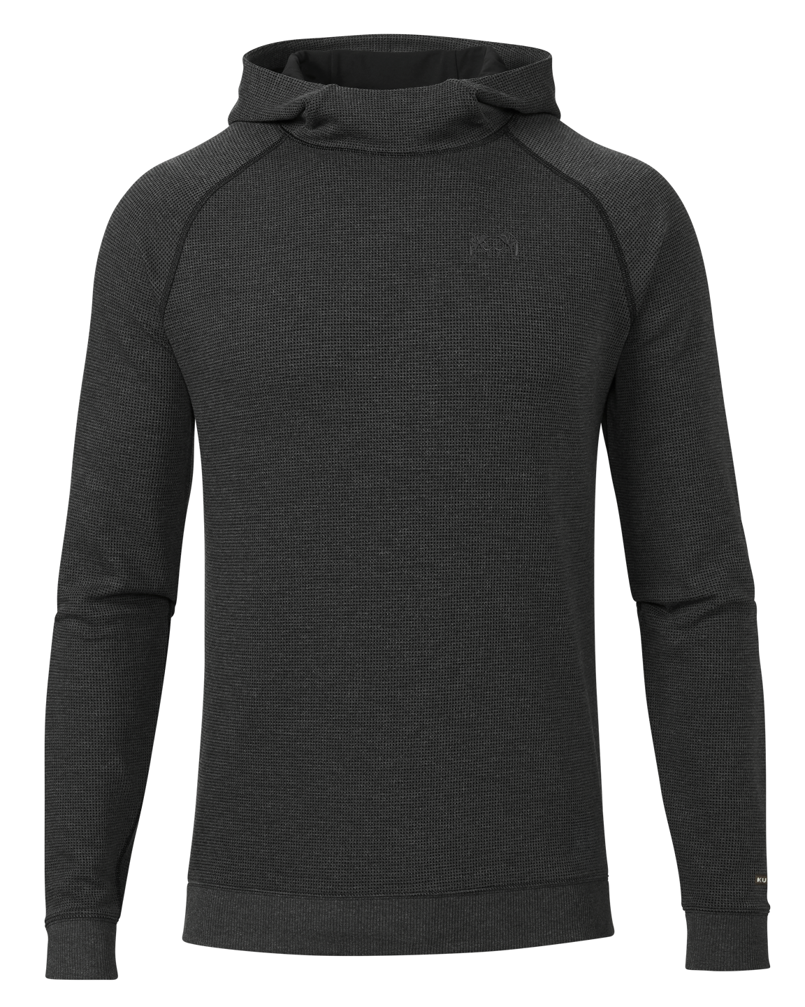 Front of Canyon Waffle Hoodie in Black Heather