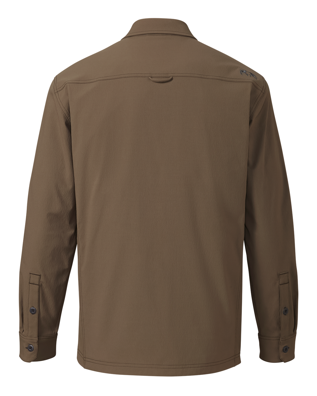 Back of Motive Flannel Lined Shirt Jacket in Major Brown