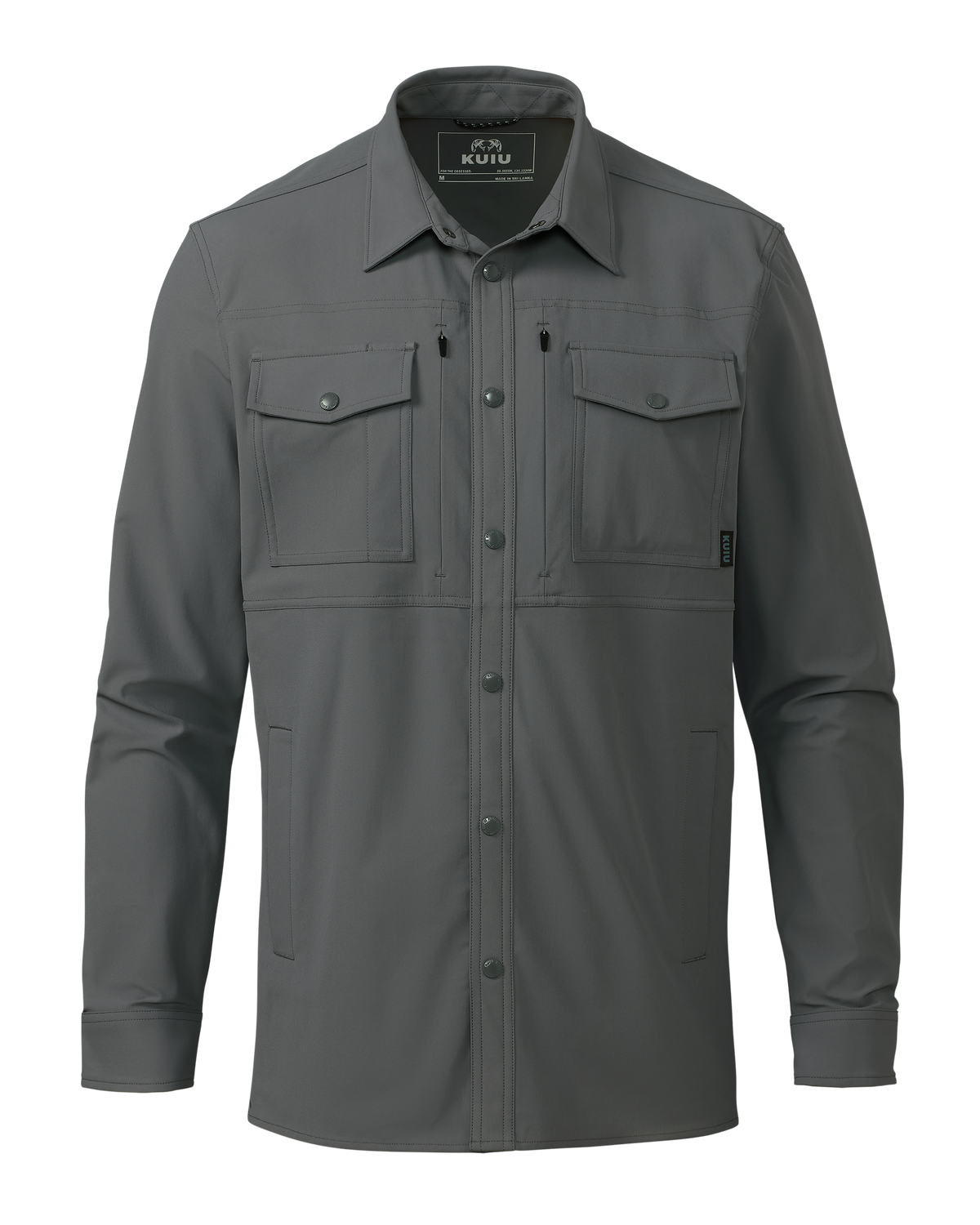 Front of Tour Shirt Jacket in Castle Rock Grey