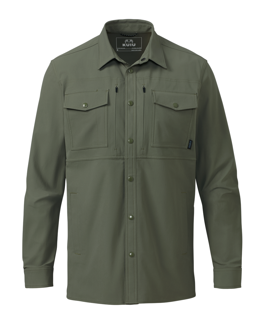 Front of Tour Shirt Jacket in Dark Sage Green