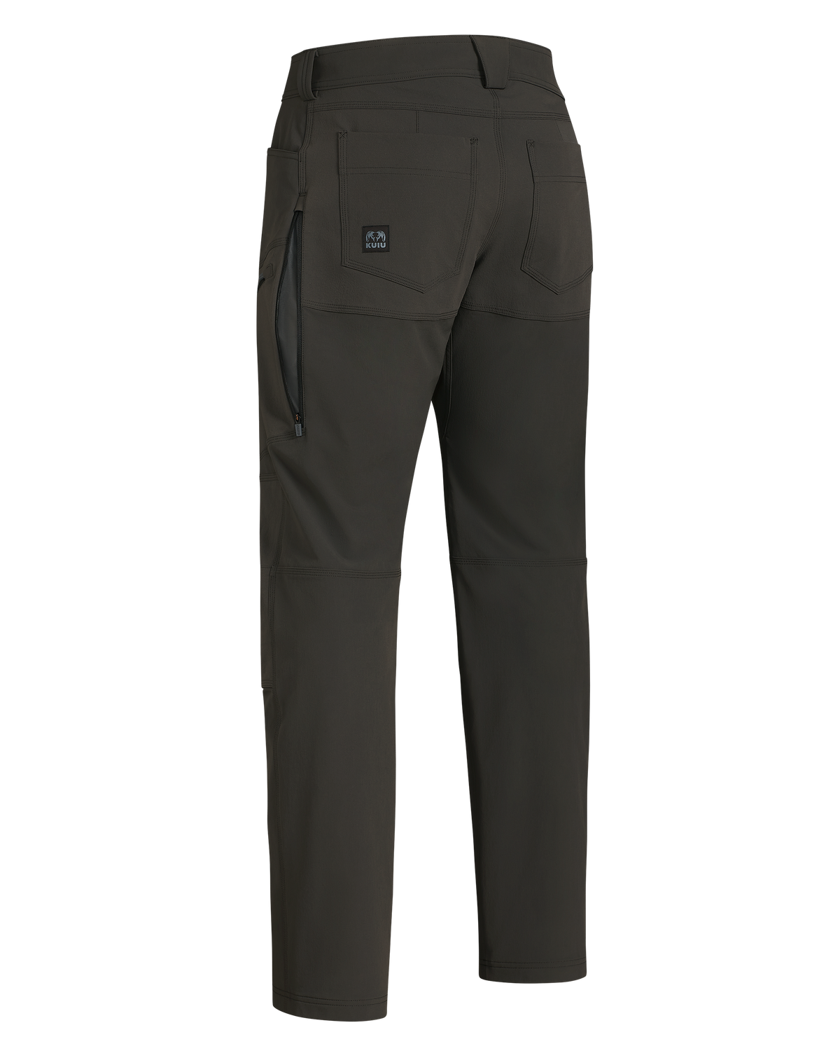 Back of Groundwork Stretch Woven Pant in Asphalt Grey showing open hip vent