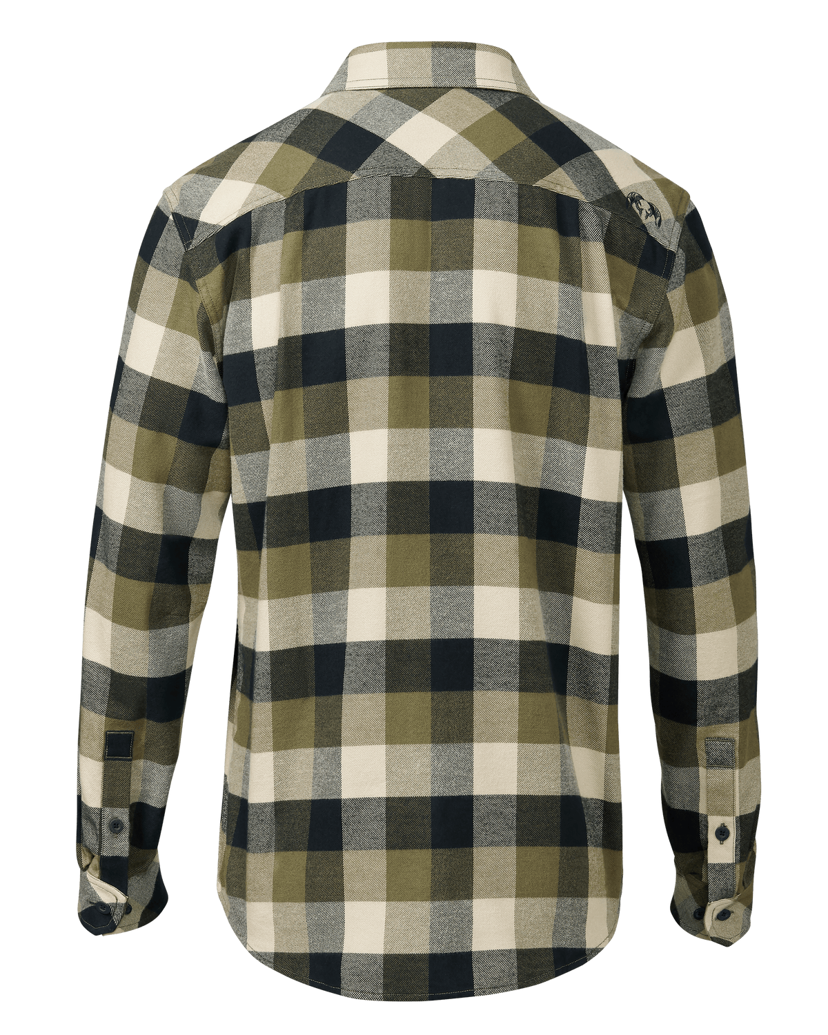 Back of Field Flannel Shirt in Forage Trio Plaid