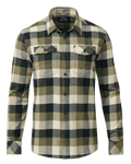 Front of Field Flannel Shirt in Forage Trio Plaid