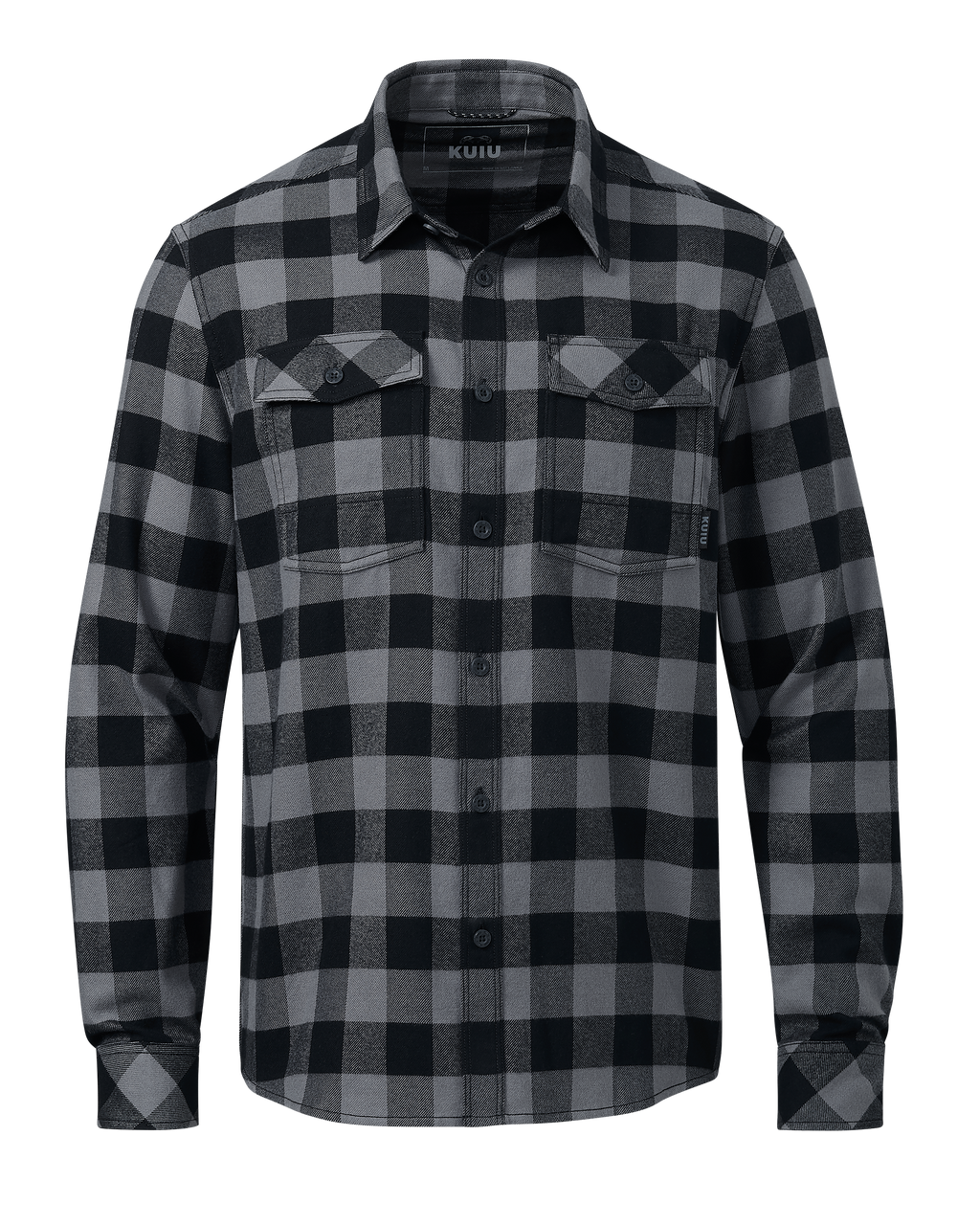 Front of Field Flannel Shirt in Gunmetal Gray Buffalo Check